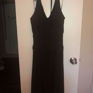 Chocolate brown halter dress with ruching